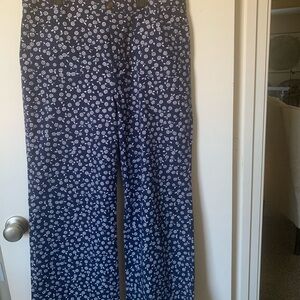 J. Crew Navy Wide-Leg Pants with White Floral Print